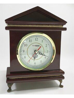 Pomtrex Cherry Wood Clock Mantel Desk Decor Bronze Feet Battery Operated